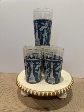 Vintage Wedgewood Jasperware Hellenic Jeanette Blue 5 oz Greek Glass Lot of 5